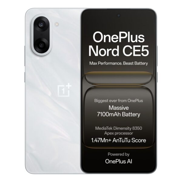 OnePlus Nord CE 5 smartphone in Marble Mist and Nexus Blue at Delhi Electronics.