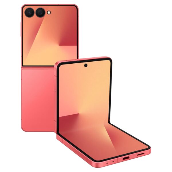 Galaxy Z Flip7 in Flex Mode sitting on a table, available at Delhi Electronics Gurugram.