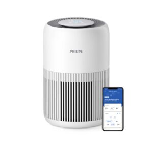 Philips AC0950 Smart Wifi Air Purifier in a modern bedroom.
